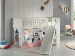 Vipack Hochbett »Scott« B/H/T ca. 207,6x114x203,7cm, Kopf-/Fußteil mit Fräsung, stabil gebaut,mit Rutsch-/Leiterturm, LF 90x200 cm, inkl. Vorhang, 7 Designs