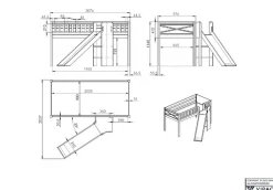 Vipack Hochbett »Scott« B/H/T ca. 207,6x114x203,7cm, Kopf-/Fußteil mit Fräsung, stabil gebaut,mit Rutsch-/Leiterturm, LF 90x200 cm, inkl. Vorhang, 7 Designs
