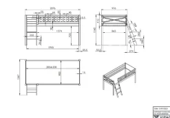 Vipack Hochbett »Scott« Made in Europe,mit schräger Leiter, LF 90x200 cm, Vorhang, Tunnel, 4 Designs