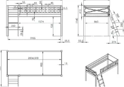 Vipack Hochbett »Scott« Made in Europe,mit schräger Leiter, LF 90x200 cm, Vorhang, Tasche, 4 Designs