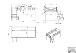 Vipack Hochbett »Scott« Made in Europe,mit schräger Leiter, LF 90x200 cm, Vorhang, Tunnel, 4 Designs