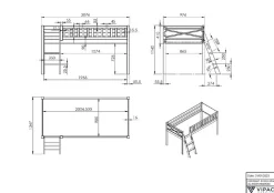 Vipack Hochbett »Scott« Made in Europe,mit schräger Leiter, LF 90x200 cm, Vorhang, Tunnel, 7 Designs