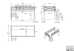 Vipack Hochbett »Scott« Made in Europe,mit Leiter, LF 90x200 cm, Vorhang, Tasche, Tunnel, 4 Designs