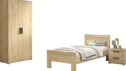 Vipack Jugendzimmer-Set »SAM - Bett, Nachtkonsole, Kleiderschrank 2-trg., gradliniges Design« Schubladen auf Metallauszug, Kleiderschrank 2-trg. mit viel Stauraum, 3 tlg. tlg.