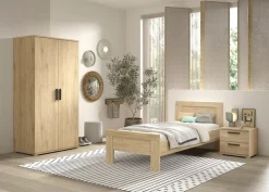 Vipack Jugendzimmer-Set »SAM - Bett, Nachtkonsole, Kleiderschrank 2-trg., gradliniges Design« Schubladen auf Metallauszug, Kleiderschrank 2-trg. mit viel Stauraum, 3 tlg. tlg.