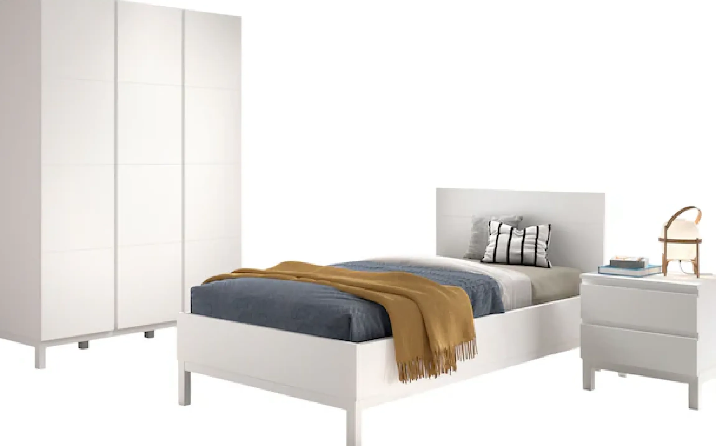 Vipack Jugendzimmer-Set »Set best. aus Einzelbett 90/200, Nachtkonsole, Kleiderschrank 3-trg.« 3 Stk. tlg. in gradlinigem Design, pflegeleichte lackierte Oberfläche in Weiß