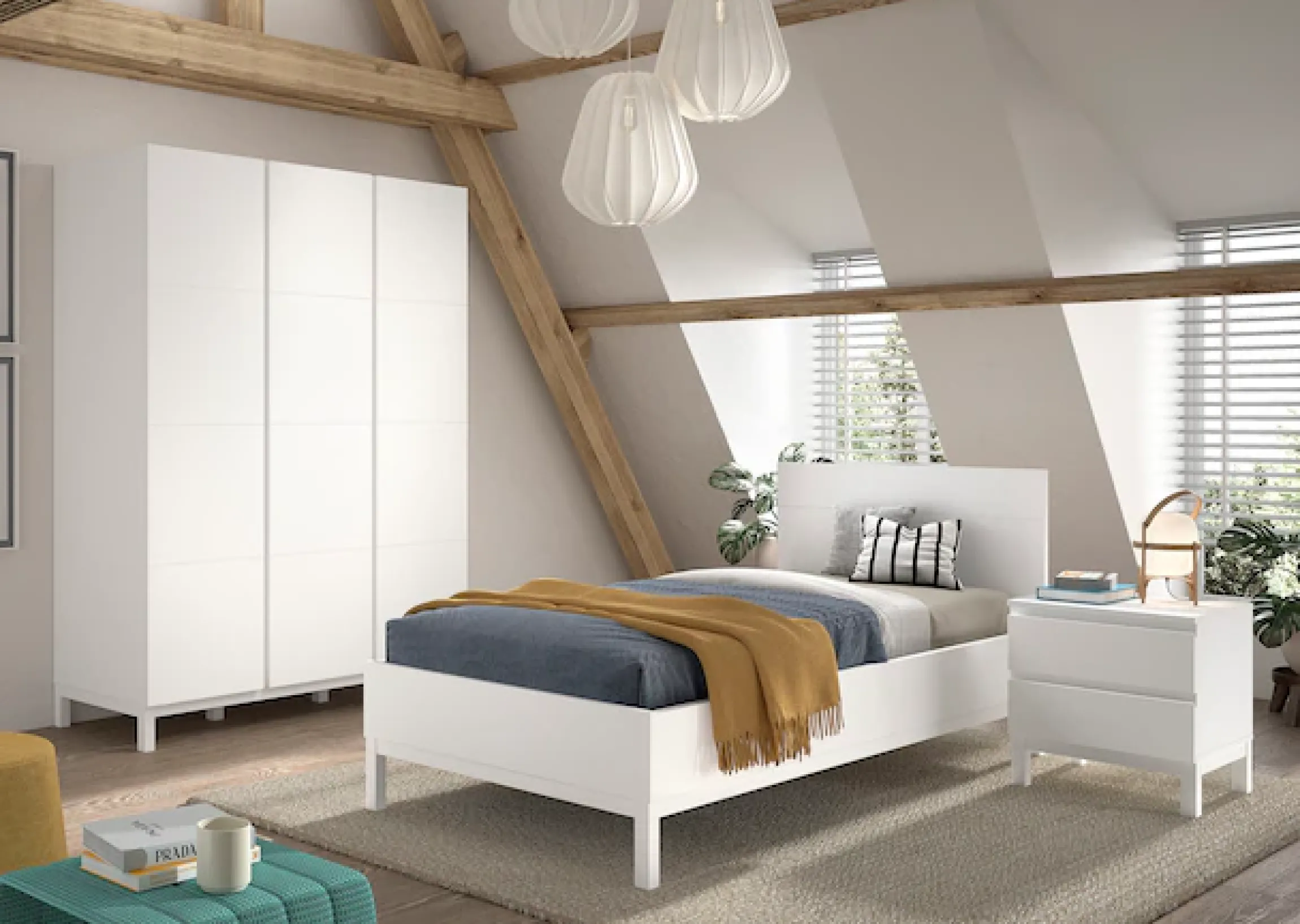 Vipack Jugendzimmer-Set »Set best. aus Einzelbett 90/200, Nachtkonsole, Kleiderschrank 3-trg.« 3 Stk. tlg. in gradlinigem Design, pflegeleichte lackierte Oberfläche in Weiß