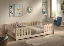 Vipack Kinderbett »Dallas, massiv Bett, Rausfallschutz, umbaubar vom Boden- zum Daybett« inkl. Rolllattenrost und Sprossenumrandung, 90 oder 140x200 cm breit,stabil und standfest gebaut, wahlweise Kiefer massiv natur oder weiß