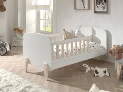 Vipack Kinderbett »Kiddy, inkl. Rolllattenrost, niedrige Einstiegshöhe, stabil gebaut« B/H/T ca. 147x68x77cm, MDF weiß lackiert, Füße und Sprossen Kiefer,wahlweise mit oder ohne Bettschublade als Stauraum