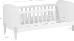 Vipack Kinderbett »Kiddy, inkl. Rolllattenrost, niedrige Einstiegshöhe, stabil gebaut« B/H/T ca. 147x68x77cm, MDF weiß lackiert, Füße und Sprossen Kiefer,wahlweise mit oder ohne Bettschublade als Stauraum