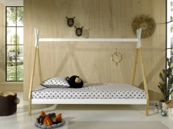 Vipack Kinderbett »TIPI, Kiefer massiv, 2-farbig lackiert, mit Rolllattenrost« B/H/T ca. 206x158,2x98cm, Querstange kann hübsch dekoriert werden,90/200, wahlweise mit oder ohne Schublade