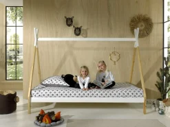 Vipack Kinderbett »TIPI, Kiefer massiv, 2-farbig lackiert, mit Rolllattenrost« B/H/T ca. 206x158,2x98cm, Querstange kann hübsch dekoriert werden,90/200, wahlweise mit oder ohne Schublade