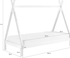 Vipack Kinderbett »TIPI, Kiefer massiv, 2-farbig lackiert, mit Rolllattenrost« B/H/T ca. 206x158,2x98cm, Querstange kann hübsch dekoriert werden,90/200, wahlweise mit oder ohne Schublade