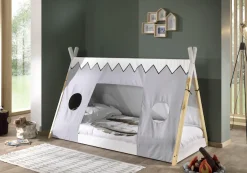 Vipack Kinderbett »TIPI, Kiefer massiv, 2-farbig lackiert, mit Rolllattenrost« B/H/T ca. 206x134,5x105,5cm, mit Textil-Zeltdach,niedriger Betteinstieg, stabil gebaut