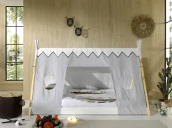 Vipack Kinderbett »TIPI, Kiefer massiv, 2-farbig lackiert, mit Rolllattenrost« B/H/T ca. 206x134,5x105,5cm, mit Textil-Zeltdach,niedriger Betteinstieg, stabil gebaut