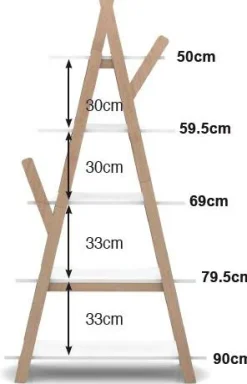 Vipack Kinderregal »Kiddy, mit 5 Fachböden in verschieden Größen« B/H/T ca. 90x169x34cm, Gestell Kiefer natur, Böden Weiß lackiert,es kann universell in Räumen einsetzbar