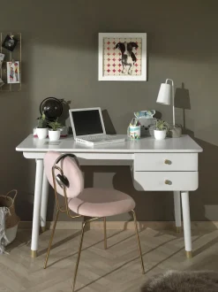 Vipack Kinderschreibtisch »Billy, mit großer Arbeitsfläche und 2 Schubladen für Schreibutensilien« B/H/T ca. 125x60x75,2cm, moderne Optik mit gerundeter Schubladenfront,Goldefarbene Knöpfe, der Korpus ist MDF weiß lackiert