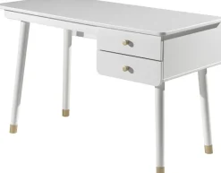 Vipack Kinderschreibtisch »Billy, mit großer Arbeitsfläche und 2 Schubladen für Schreibutensilien« B/H/T ca. 125x60x75,2cm, moderne Optik mit gerundeter Schubladenfront,Goldefarbene Knöpfe, der Korpus ist MDF weiß lackiert