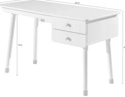 Vipack Kinderschreibtisch »Billy, mit großer Arbeitsfläche und 2 Schubladen für Schreibutensilien« B/H/T ca. 125x60x75,2cm, moderne Optik mit gerundeter Schubladenfront,Goldefarbene Knöpfe, der Korpus ist MDF weiß lackiert