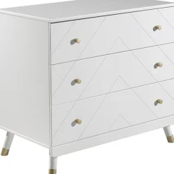 Vipack Schubkastenkommode »Billy, mit 3 geräumigen Schubladen für viel Stauraum« B/H/T ca. 100x89x57cm, moderne Optik mit profilierter Front,Goldefarbene Knöpfe, der Korpus ist MDF weiß lackiert