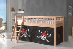 Vipack Spielbett »Forrest, Absturzschutz mit Sprossen-Optik, Pfostenstärken ca. 50x50mm« Buche natur lackiert, stabil und hochwertig gebaut, inkl. Lattenrost,90/200 cm, inkl. Vorhang-Set 3-tlg., Spielbereich unter dem Bett
