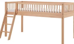 Vipack Spielbett »Forrest, Absturzschutz mit Sprossen-Optik, Pfostenstärken ca. 50x50mm« Buche natur lackiert, stabil und hochwertig gebaut, inkl. Lattenrost,90/200 cm, inkl. Vorhang-Set 3-tlg., Spielbereich unter dem Bett