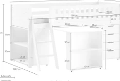 Vipack Spielbett Made in Europe,mit viel Funktion auf kleinem Raum, LF 90x200 cm, Kiefer weiß lackiert