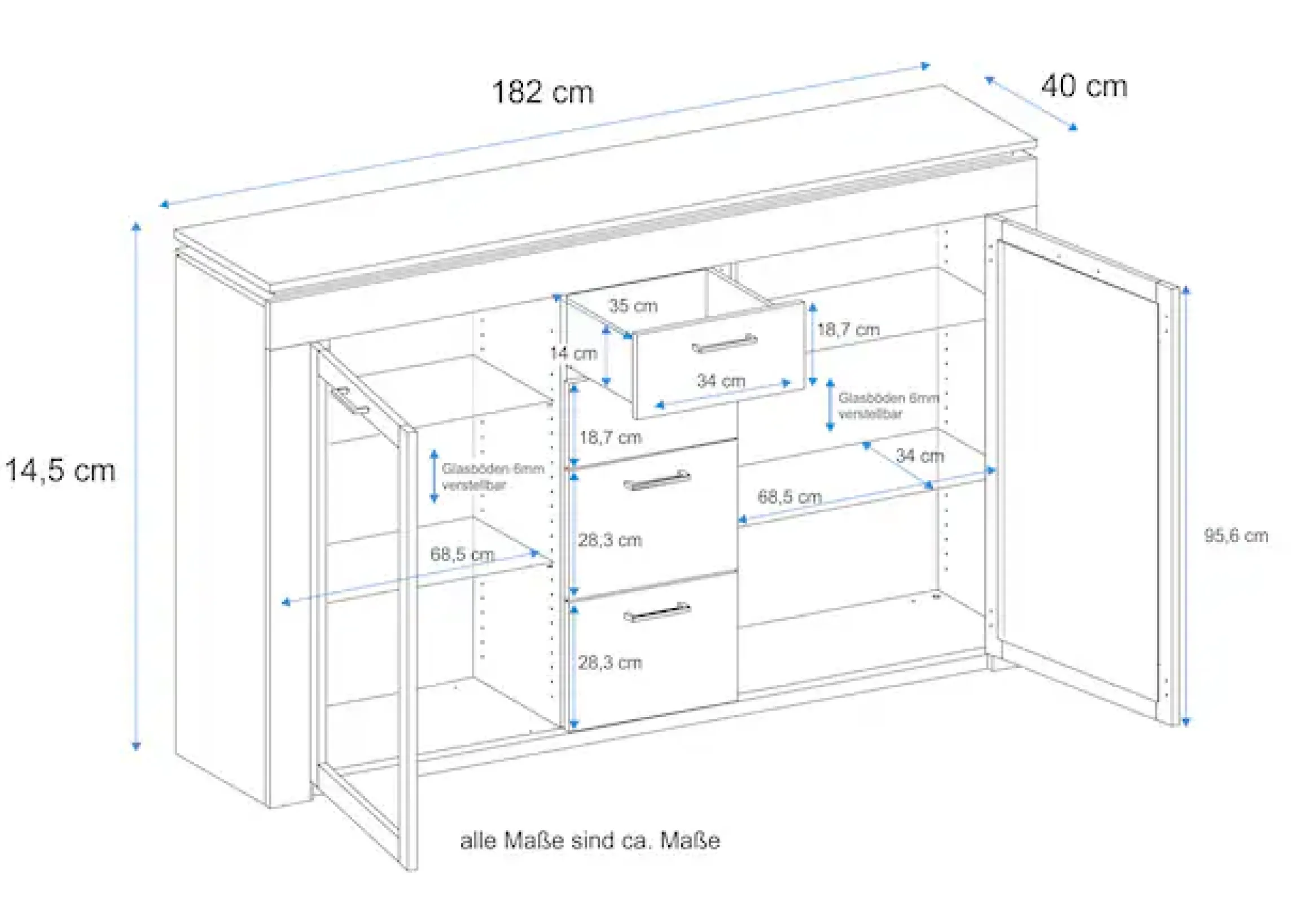 VOGL Möbelfabrik Highboard Breite 182 cm
