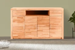 VOGL Möbelfabrik Highboard »Toronto« opt. Glastüren, teilmassiv, Rahmenoptik, Made in Germany