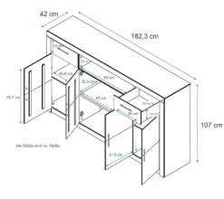 VOGL Möbelfabrik Highboard »Toronto« opt. Glastüren, teilmassiv, Rahmenoptik, Made in Germany