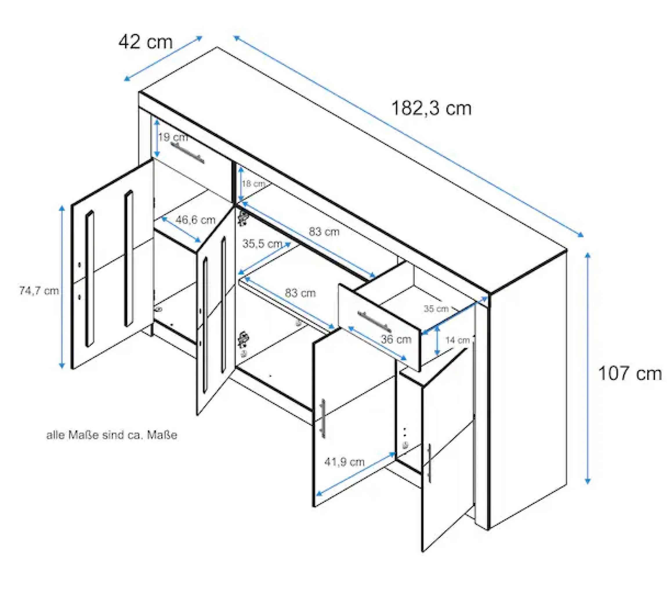 VOGL Möbelfabrik Highboard »Toronto« opt. Glastüren, teilmassiv, Rahmenoptik, Made in Germany