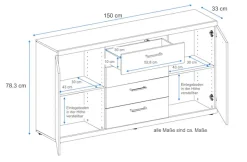 VOGL Möbelfabrik Sideboard »Sunny« mit 2 Türen und mittig 4 Schubkästen