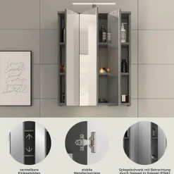 welltime Badezimmerspiegelschrank »LUCCA, Breite 60cm, inkl. LED Beleuchtung, 3 Spiegeltüren« Set, 2 Stk. tlg. Badmöbel, Badschrank, Schrank, Wandschrank, Bad, Badezimmer