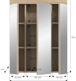welltime Badezimmerspiegelschrank »SIENA, Breite 60cm, 3 Spiegeltüren, 9 Fächer, 6 Einlegeböden« TOPSELLER!, 1 Stk. tlg. in verschiedenen Farben erhältlich, Badmöbel, Spiegel, Badschrank, Bad