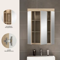 welltime Badezimmerspiegelschrank »SIENA, Breite 60cm, 3 Spiegeltüren, 9 Fächer, 6 Einlegeböden« TOPSELLER!, 1 Stk. tlg. in verschiedenen Farben erhältlich, Badmöbel, Spiegel, Badschrank, Bad