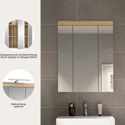 welltime Badezimmerspiegelschrank »SIENA, Breite 60cm, 3 Spiegeltüren, 9 Fächer, 6 Einlegeböden« TOPSELLER!, 1 Stk. tlg. in verschiedenen Farben erhältlich, Badmöbel, Spiegel, Badschrank, Bad