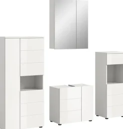 welltime Badmöbel-Set »BIEL, Höhe 190 cm,Hochschrank,WBU, Spiegelschrank, Unterschrank, Lampe« 5 Stk. tlg.