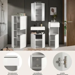 welltime Badmöbel-Set »BIEL, Höhe 190 cm,Hochschrank,WBU, Spiegelschrank, Unterschrank, Lampe« 5 Stk. tlg.