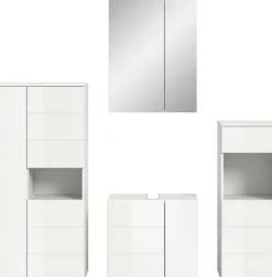 welltime Badmöbel-Set »BIEL, Höhe 190 cm,Hochschrank,WBU, Spiegelschrank, Unterschrank, Lampe« 5 Stk. tlg.