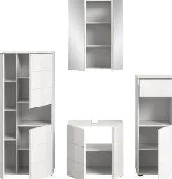 welltime Badmöbel-Set »BIEL, Höhe 190 cm,Hochschrank,WBU, Spiegelschrank, Unterschrank, Lampe« 5 Stk. tlg.