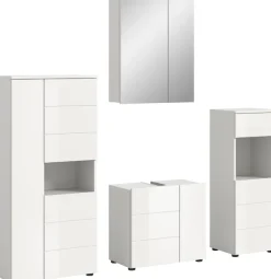 welltime Badmöbel-Set »BIEL, Höhe 190 cm, Midischrank, Unterschrank, Spiegel, Standschrank« 4 Stk. tlg.