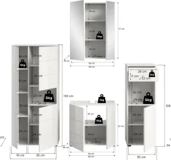 welltime Badmöbel-Set »BIEL, Höhe 190 cm, Midischrank, Unterschrank, Spiegel, Standschrank« 4 Stk. tlg.