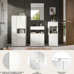 welltime Badmöbel-Set »BIEL, Höhe 190 cm, Midischrank, Unterschrank, Spiegel, Standschrank« 4 Stk. tlg.