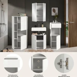 welltime Badmöbel-Set »BIEL, Höhe 190 cm, Midischrank, Unterschrank, Spiegel, Standschrank« 4 Stk. tlg.