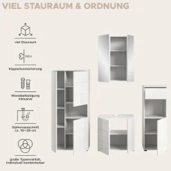 welltime Badmöbel-Set »BIEL, Höhe 190 cm, Midischrank, Unterschrank, Spiegel, Standschrank« 4 Stk. tlg.