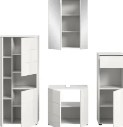 welltime Badmöbel-Set »BIEL, Höhe 190 cm, Midischrank, Unterschrank, Spiegel, Standschrank« 4 Stk. tlg.
