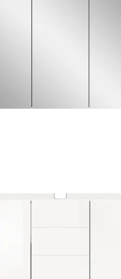 welltime Badmöbel-Set »BIEL, 2 teilig, hochwertige MDF Front, Rillenoptik« 2 teiliges Set, bestehend aus: Waschbeckenunterschrank, Spiegelschrank, 2 Stk. tlg.