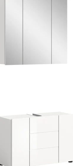 welltime Badmöbel-Set »BIEL, 2 teilig, hochwertige MDF Front, Rillenoptik« 2 teiliges Set, bestehend aus: Waschbeckenunterschrank, Spiegelschrank, 2 Stk. tlg.