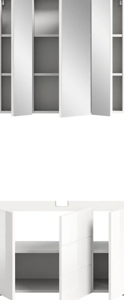 welltime Badmöbel-Set »BIEL, 2 teilig, hochwertige MDF Front, Rillenoptik« 2 teiliges Set, bestehend aus: Waschbeckenunterschrank, Spiegelschrank, 2 Stk. tlg.