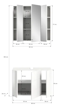welltime Badmöbel-Set »BIEL, 2 teilig, hochwertige MDF Front, Rillenoptik« 2 teiliges Set, bestehend aus: Waschbeckenunterschrank, Spiegelschrank, 2 Stk. tlg.